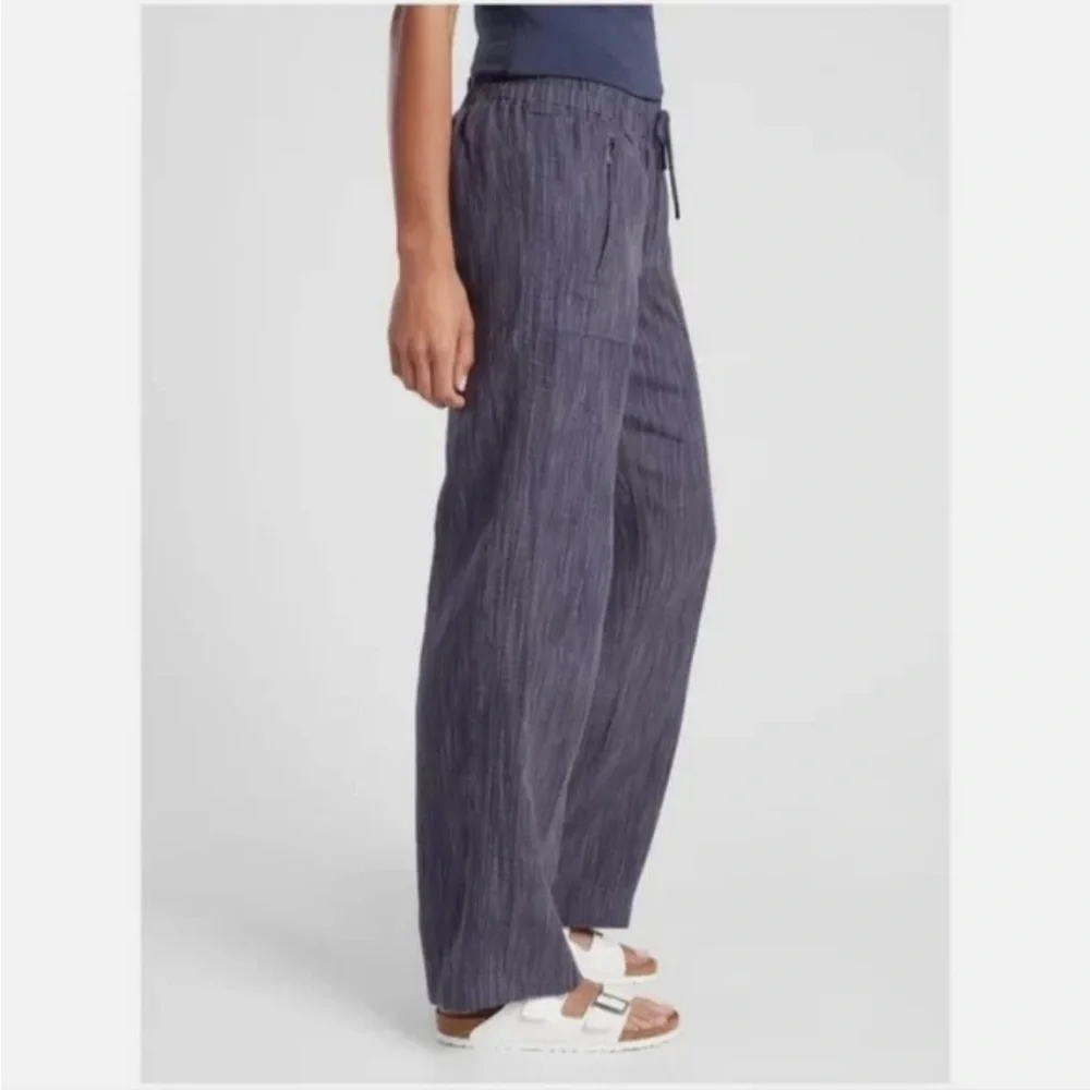 Athleta Cabo Linen Textured Blue Wide Leg Pants - Picture 3 of 14